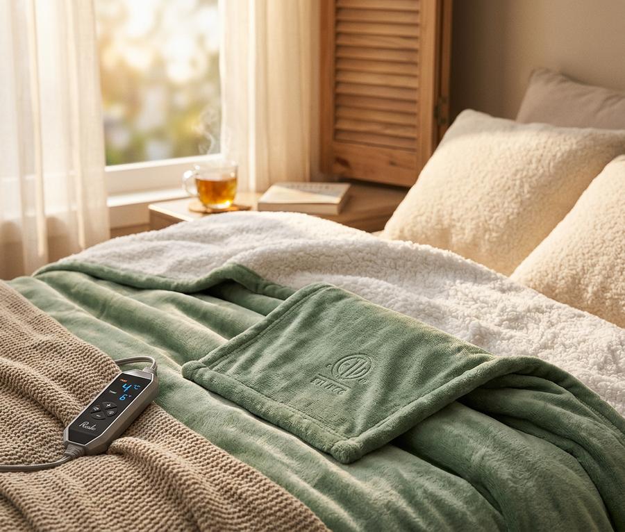 Reaks green throw bedroom scene