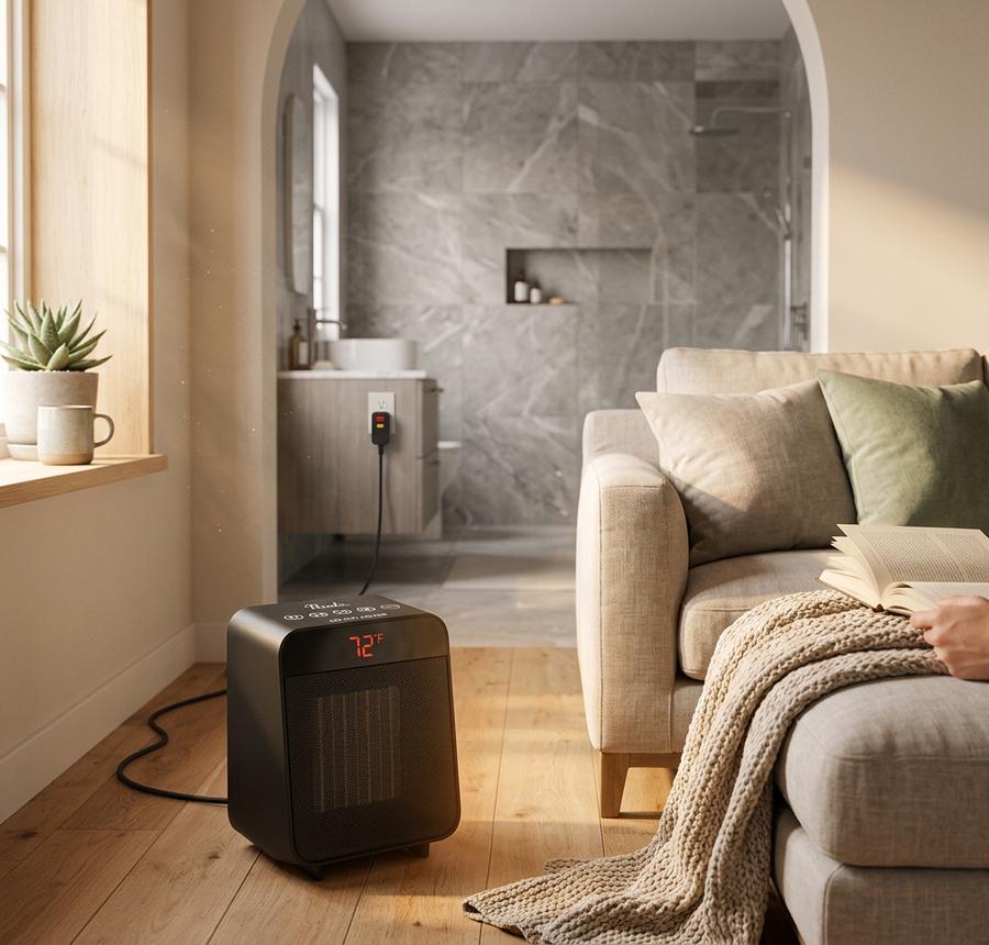 Reaks space heater in bathroom